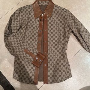 Gucci monogram shirt w/ leather detail